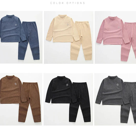 Autumn Winter Thermal Underwear Suit Girls Clothing Sets Boys Pajama Sets Baby No Trace Warm Sleepwear Candy Colors Kids Clothes
