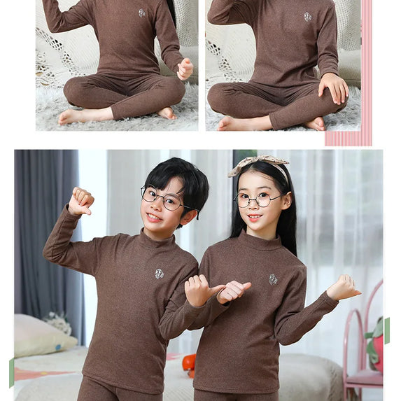 Autumn Winter Thermal Underwear Suit Girls Clothing Sets Boys Pajama Sets Baby No Trace Warm Sleepwear Candy Colors Kids Clothes