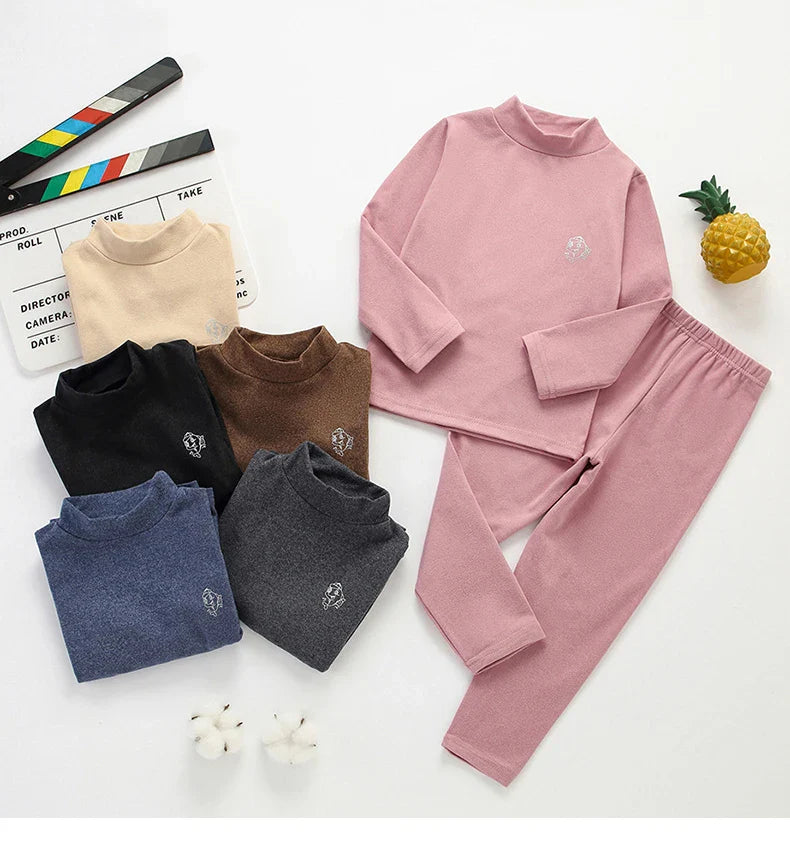 Autumn Winter Thermal Underwear Suit Girls Clothing Sets Boys Pajama Sets Baby No Trace Warm Sleepwear Candy Colors Kids Clothes
