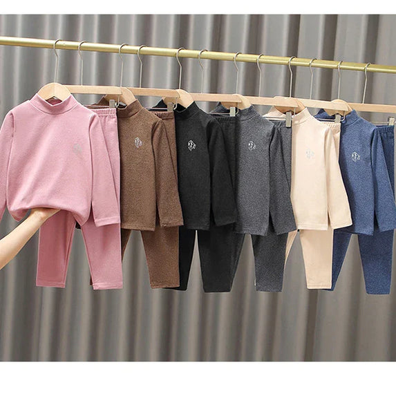 Autumn Winter Thermal Underwear Suit Girls Clothing Sets Boys Pajama Sets Baby No Trace Warm Sleepwear Candy Colors Kids Clothes