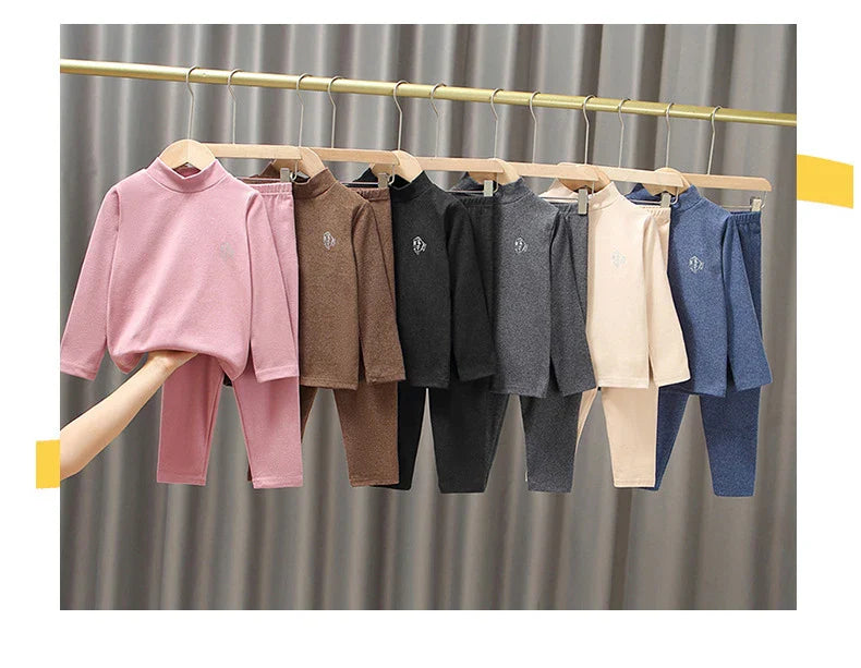 Autumn Winter Thermal Underwear Suit Girls Clothing Sets Boys Pajama Sets Baby No Trace Warm Sleepwear Candy Colors Kids Clothes
