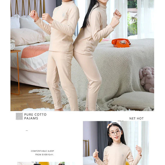 Autumn Winter Thermal Underwear Suit Girls Clothing Sets Boys Pajama Sets Baby No Trace Warm Sleepwear Candy Colors Kids Clothes