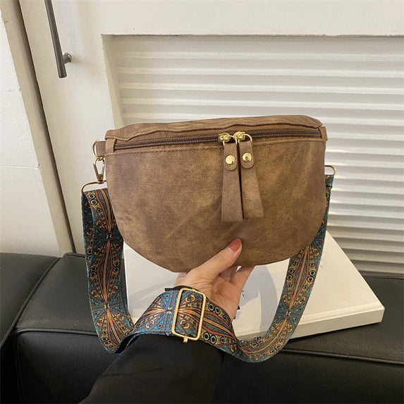 Women's PU Leather Waist Bags Stylish Hobo Solid Color Shoulder Satchel Luxury Designer Chest Bag Wide Strap Fashion Fanny Pack