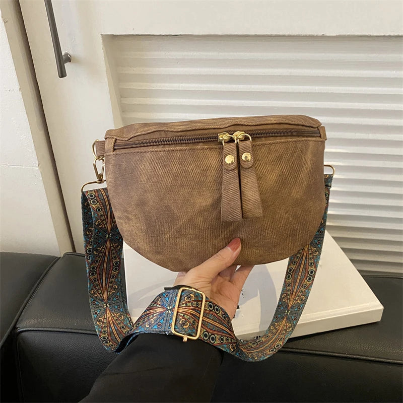 Women's PU Leather Waist Bags Stylish Hobo Solid Color Shoulder Satchel Luxury Designer Chest Bag Wide Strap Fashion Fanny Pack