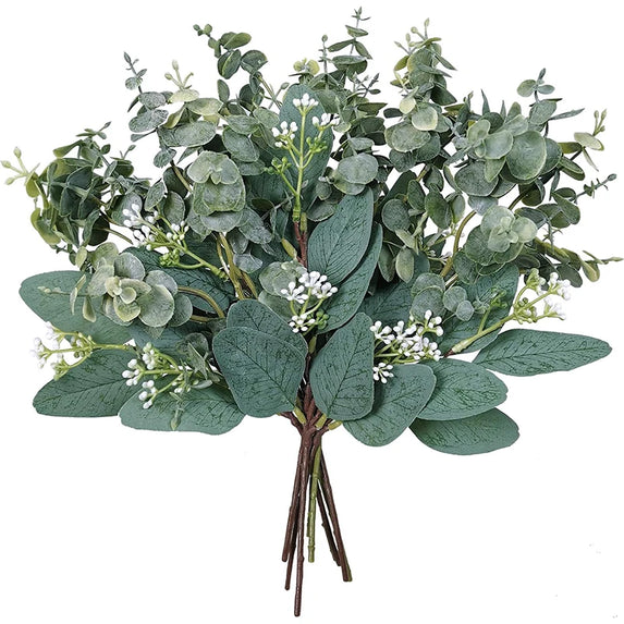 10/15pcs Artificial Flowers Mixed Artificial Oval Eucalyptus Leaves Vase Floral Wreath Bouquets Wedding Greenery Decoration
