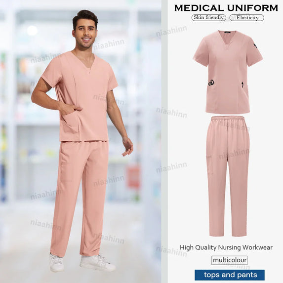 Wholesale Scrubs Uniforms Sets Medical Scrub Stretch Suit Healthcare Nursing Articles Unisex Surgical Uniforms Woman Men Uniform