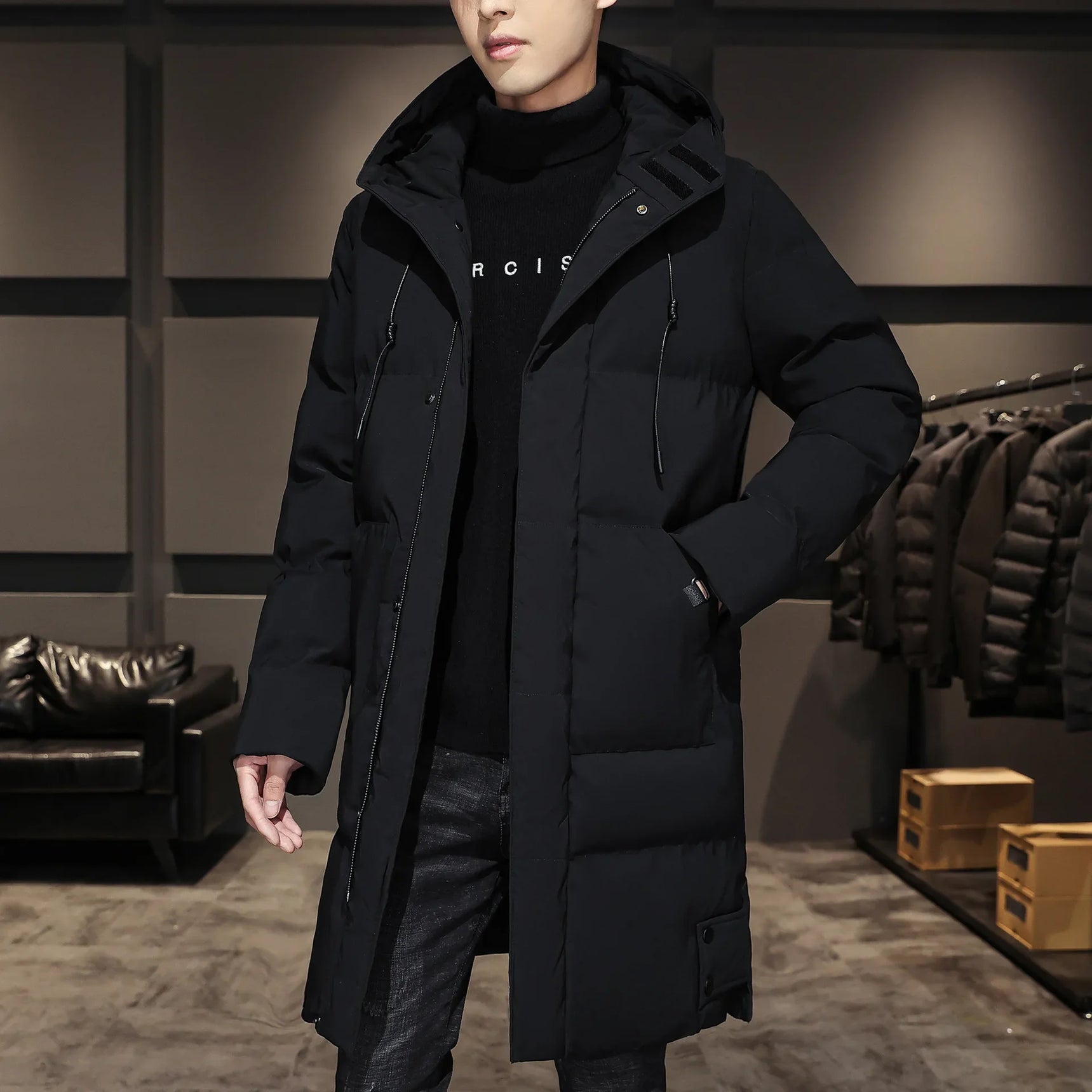 Plus Size Winter Men's Cotton Coat Thickened Medium-Length Hooded Padded Jacket Loose-Fit Casual Cotton Overcoat For Men