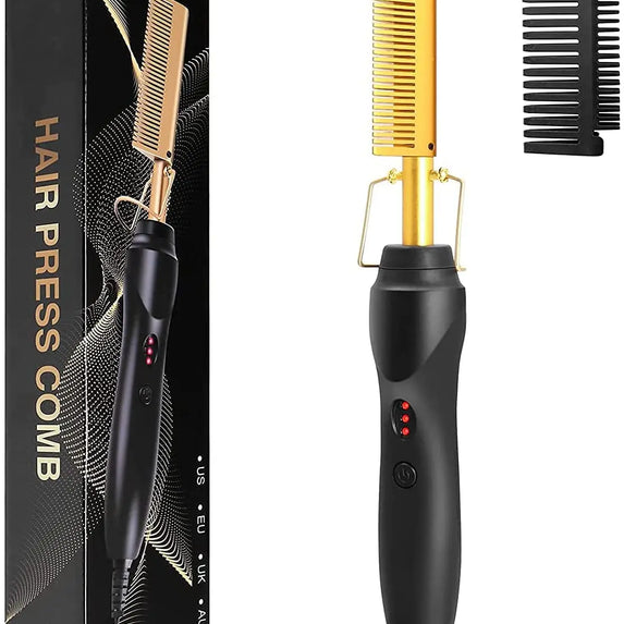 2 in1 Hot Comb Hair Straightener Electric Heating Comb Fast Heating Portable Travel Anti-Scald Beard Straightener Press Hot Comb