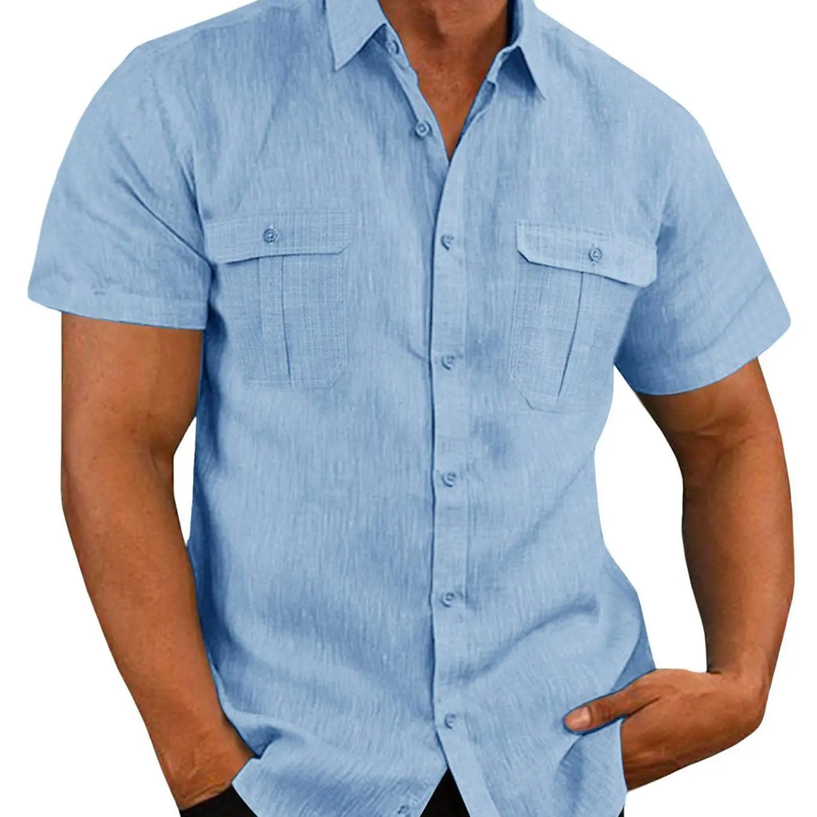 Cotton Linen Hot Sale Men Short-Sleeved Shirts Summer Solid Color Stand-Up Collar Casual Beach Style Plus SizeMale Shirts M-5XL