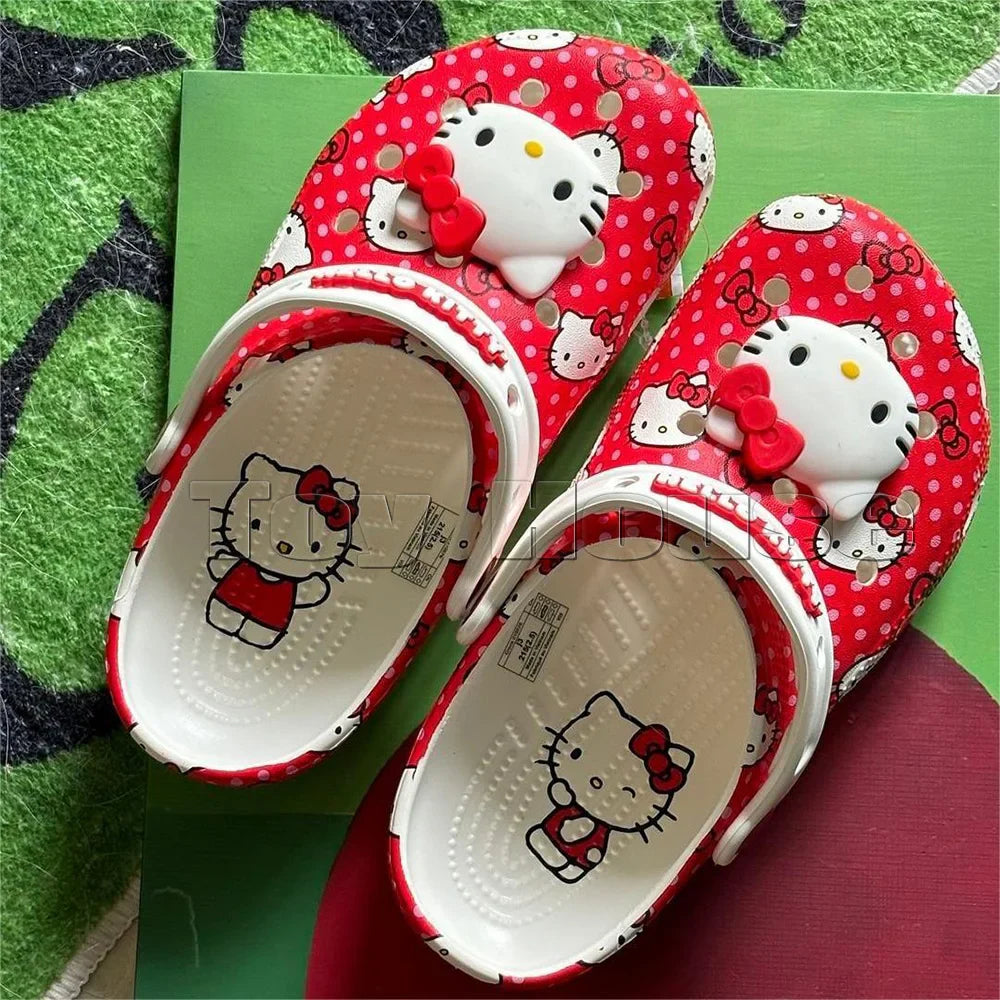 In Stock kawaii Hello Kitty Sanrio Hole Sandals Slippers Sandals Kawaii Eva Anime Home Beach Shoes Summer Slippers For Adult Kid