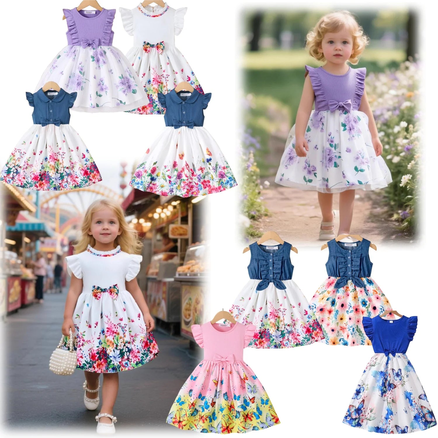 2-10Y Print Splicing Flower Dress Children's Birthday Ruffled Sleeveless Floral Princess Summer Dresses For Baby Sweet Girls