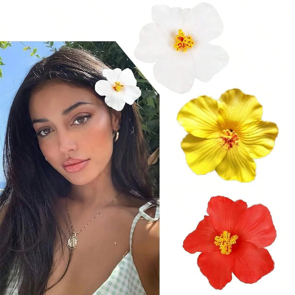 New Bohemian Style Hibiscus Flower Sweet Seaside Beach Resort Style Egg Flower Hair Clip For Women