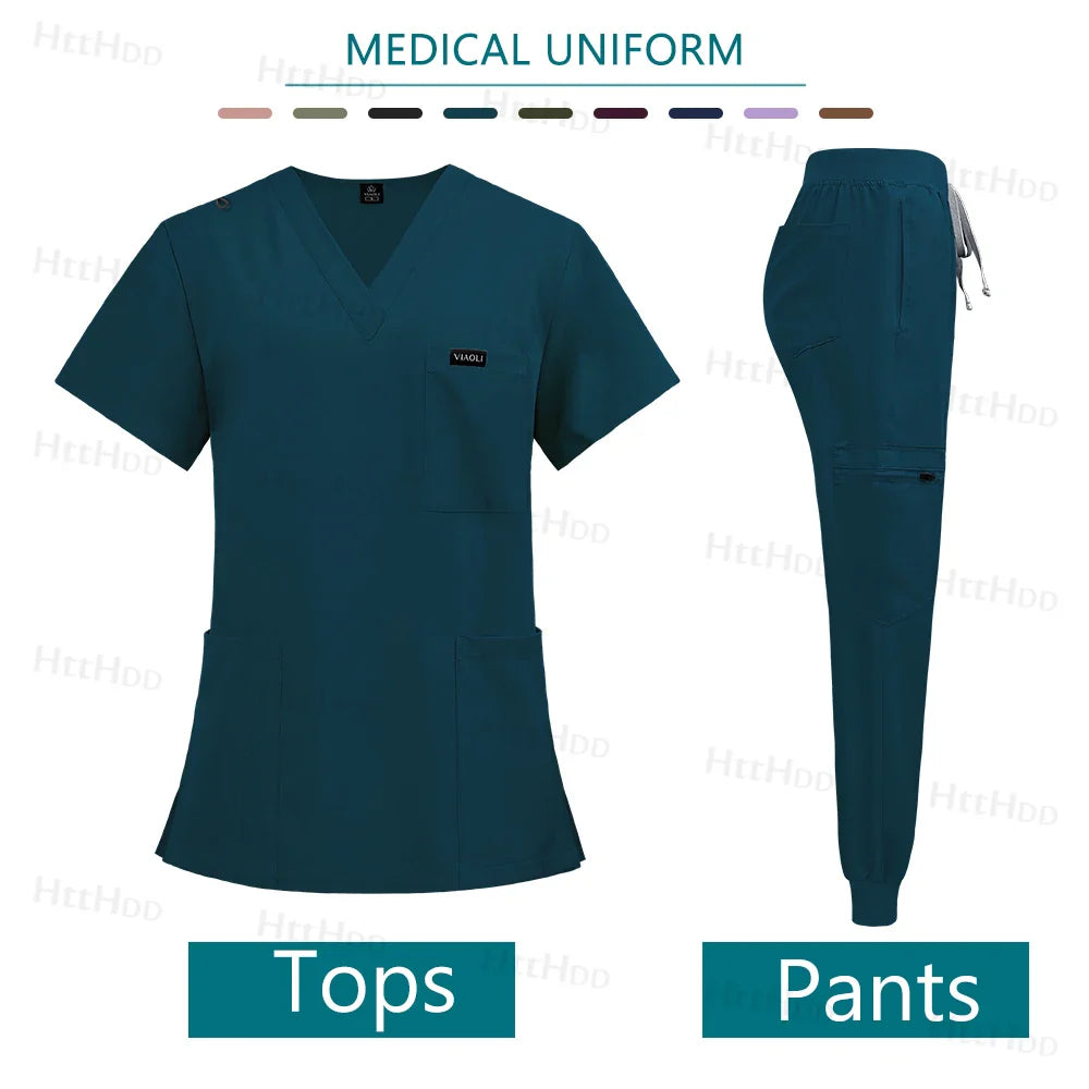 Doctor Nurse Medical Uniforms Shirt Scrubs Women Jogger Set Hospital Accessories Operating Room Surgical Gowns Mens Workwear New
