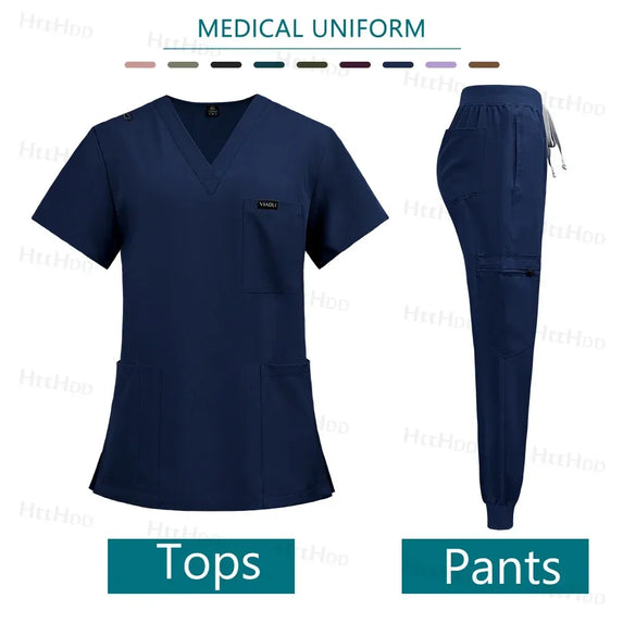 Doctor Nurse Medical Uniforms Shirt Scrubs Women Jogger Set Hospital Accessories Operating Room Surgical Gowns Mens Workwear New