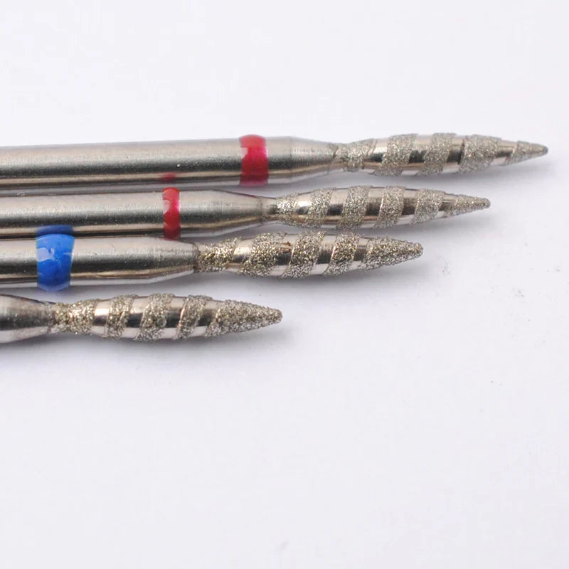 2Pc Tornado Flame Diamond Nail Drill Bit Manicure Cutters Rotary Burr Drill Accessories Spiral Nail Mills Tools