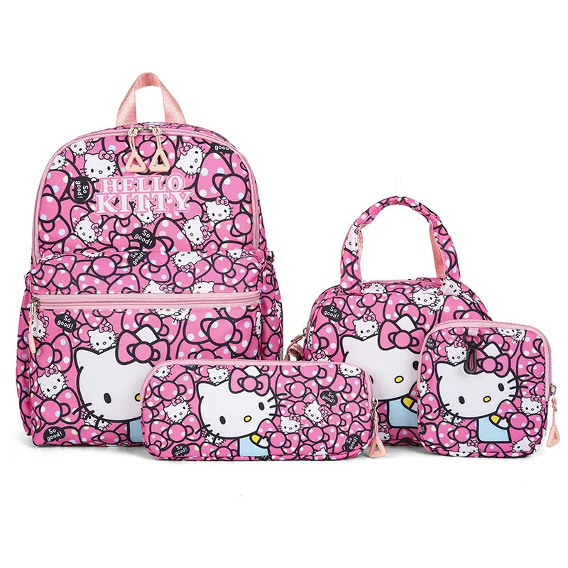 Hello Kitty Sanrio 4pcs Backpack Set, Pencil Case, Shoulder Bag, Wallet Set, Kuromi School Bag, Melody Casual Outdoor Daypack