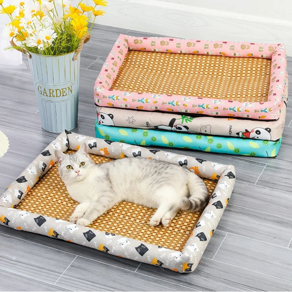 Summer Cat Beds Pet Cooling Mat Pad Lightweight Breathable Rattan Pet Bed Cooling Ice Nest for Small Animal Dogs Supplies