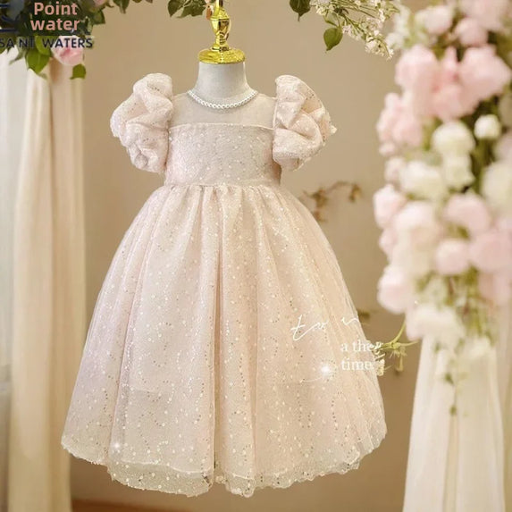 2024 Summer New Style Women's Baby Princess Dress Puffy Sleeves Trendy Girls Casual Dresses Woodland Theme Design