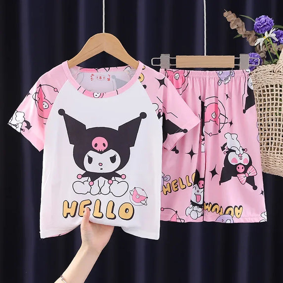Summer Cartoon Pajamas for Children Boys and Girls Short Sleeve Home Clothes Set Lightweight Sleepwear and Loungewear