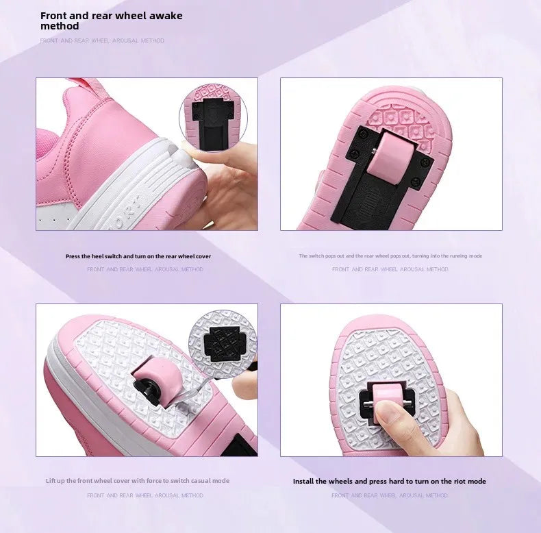 Magic Roller Skates Dual Wheel Slip-on Roller Skating Shoes 2024 New Spring Autumn Leather Surface Sports Shoes For Women Kids