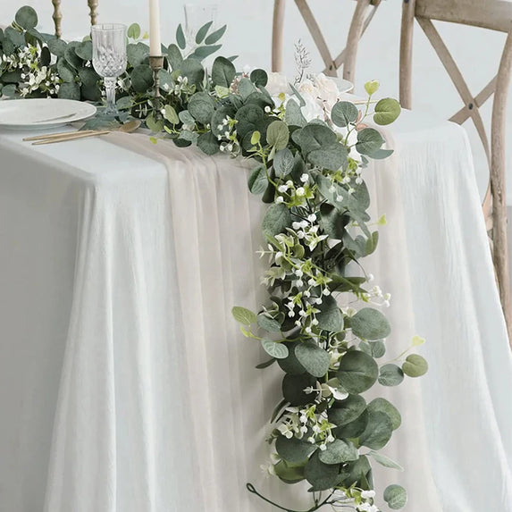 Artificial Eucalyptus Leaves Greenery Garland Faux Plant Spring Vines with White Flowers Berries for Wedding Home Party Decor