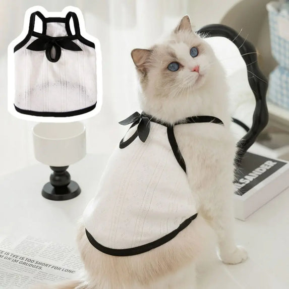 Casual Polyester Bowknot Dog Vest XS~L White Pet Cat Sling T-Shirts Comfortable Breathable Pet Pullover Perro