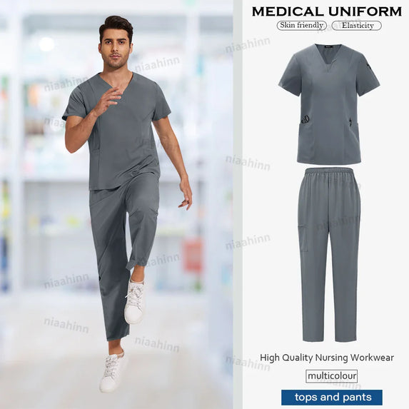 Wholesale Scrubs Uniforms Sets Medical Scrub Stretch Suit Healthcare Nursing Articles Unisex Surgical Uniforms Woman Men Uniform