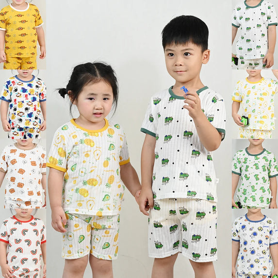 Children's Clothing Summer Boy Girl Home Sleepwear Sets Kids Cotton Short Sleeve T-Shirt Tops with Shorts Toddler Baby Pajamas