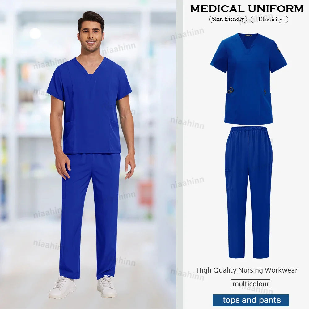 Wholesale Scrubs Uniforms Sets Medical Scrub Stretch Suit Healthcare Nursing Articles Unisex Surgical Uniforms Woman Men Uniform