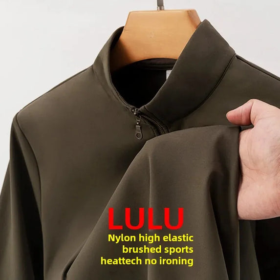 Men's Lulu Style Polo Shirt Long Sleeve Warm Brushed Fleece High Elasticity Half Zip-Up Sweatshirt For Casual Use