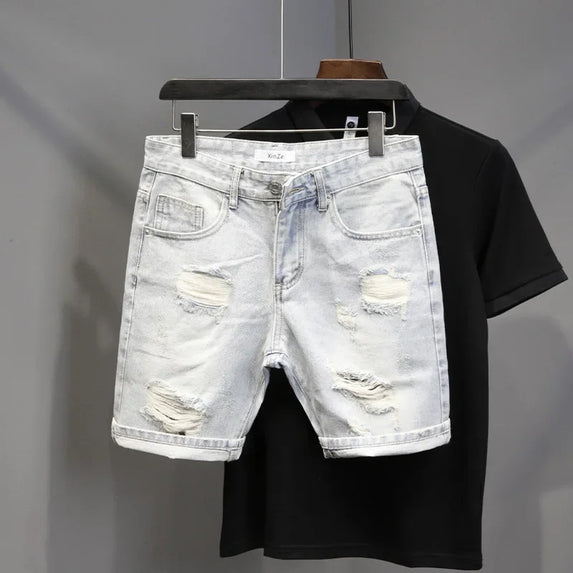 2023 Korean Style Loose Fit Men's Jeans Casual Fashion Shorts New Style Simpleshorts Male Casual Clothing