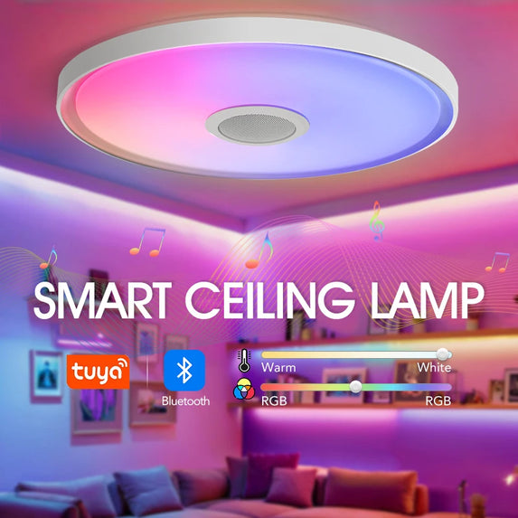 LED Smart Ceiling Lamp APP Remote Control Dimming RGB+CW Soft Light Home Interior Decoration Music Atmosphere Light with Speaker