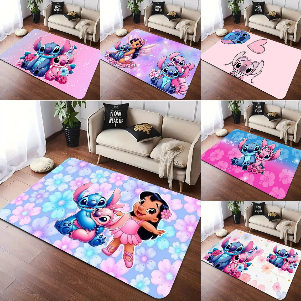 MINISO Disney Stitch Angel Lilo Pelekai rug for Living Room Decor Bedroom Leisure Mats sofa Mat Welcome Rug kid's Favorite Gifts