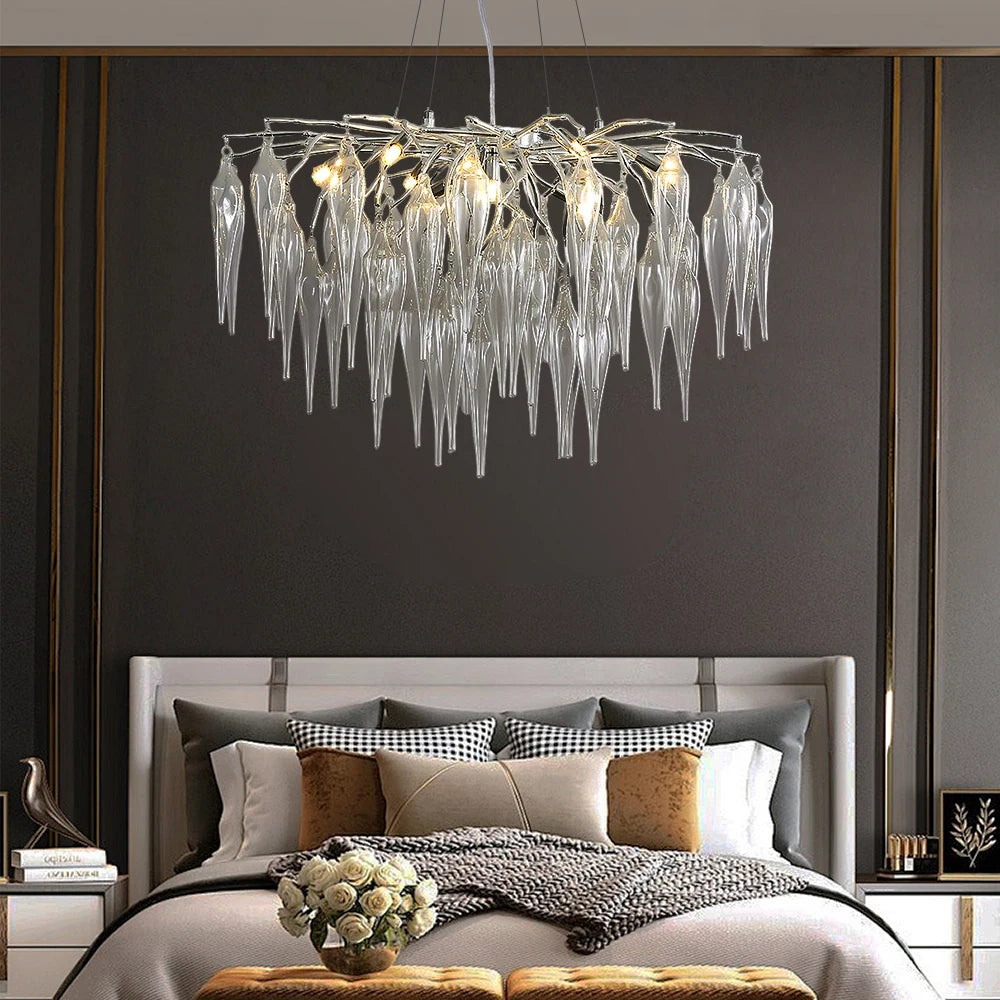 Modern Gold Crystal Chandelier Ceiling for Living Room Decor Bedroom Hotel Lobby Sliver Hanging Branch Pendant Light Fixture