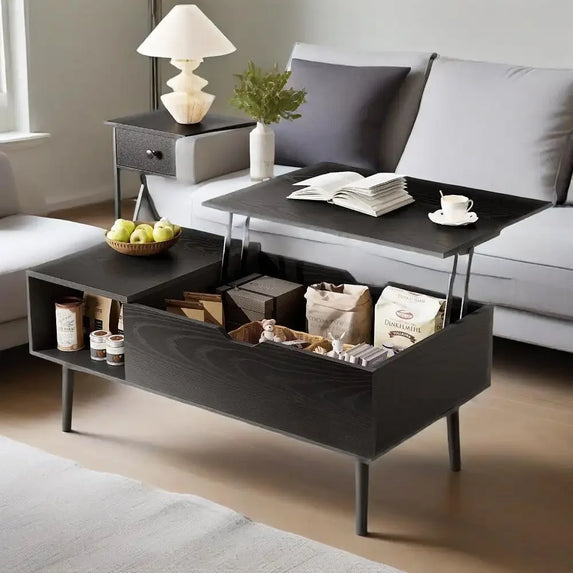 Modern Lift-Top Coffee Table for Living Room - Adjustable Height Convertible Center Table with Storage, Espresso Finish, Black