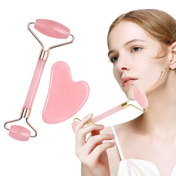 2pcs Double-end Gua Sha Massage Rollear Neck Face Board Facial Skin Lifting Scraper Anti-Wrinkle Beeswax Stone Scraping Massager