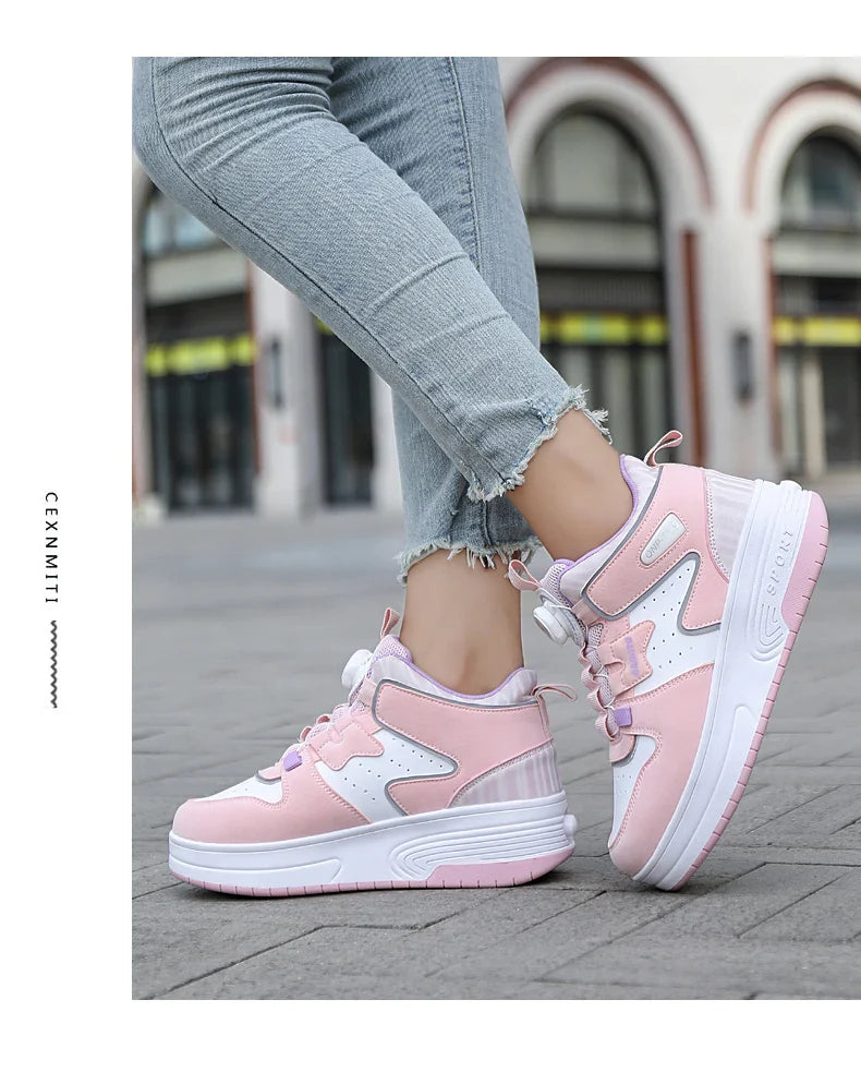 Children Junior Roller Skate Shoes Kids Sneakers with Two Boys Girls Wheels Shoes Running Adult Casual Boys Shoes size 31-42