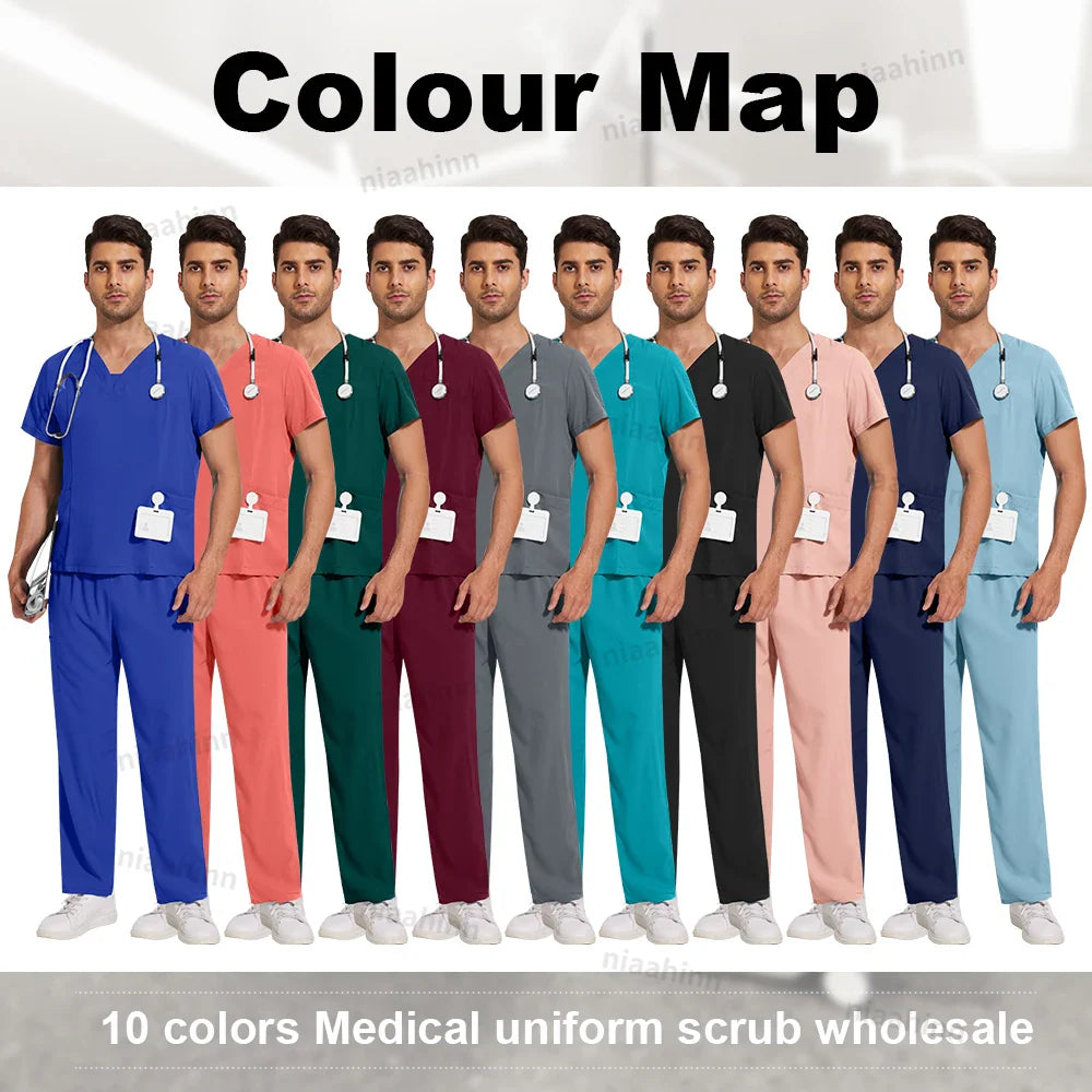 Wholesale Scrubs Uniforms Sets Medical Scrub Stretch Suit Healthcare Nursing Articles Unisex Surgical Uniforms Woman Men Uniform