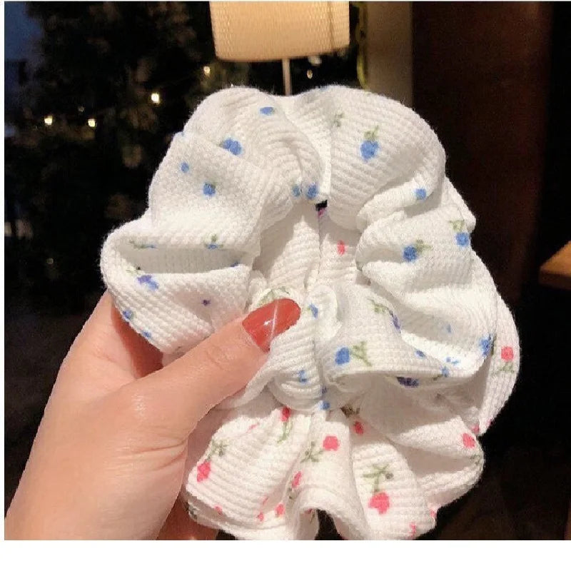 2PCS Cute and Sweet Printed Fabric Elastic Hair Rope Hair Hoop Hair Bundle Hair Accessories
