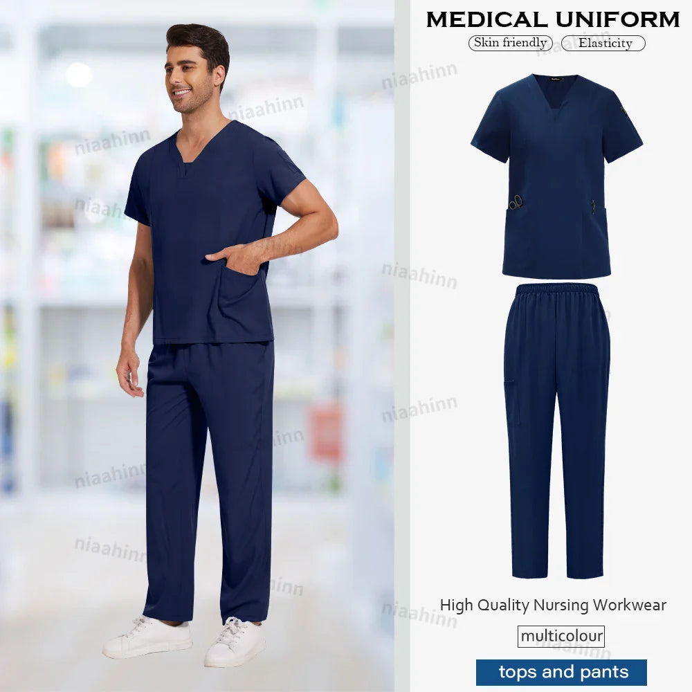 Wholesale Scrubs Uniforms Sets Medical Scrub Stretch Suit Healthcare Nursing Articles Unisex Surgical Uniforms Woman Men Uniform