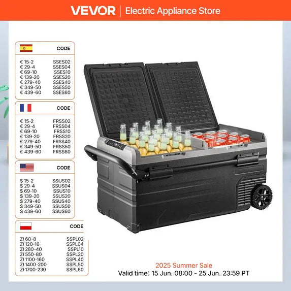 VEVOR 75L 95L Small Car Fridge 12V/24V Portable Mini Dual Storage Zone Refrigerator Compressor Truck Freezer Cooler for Home Use