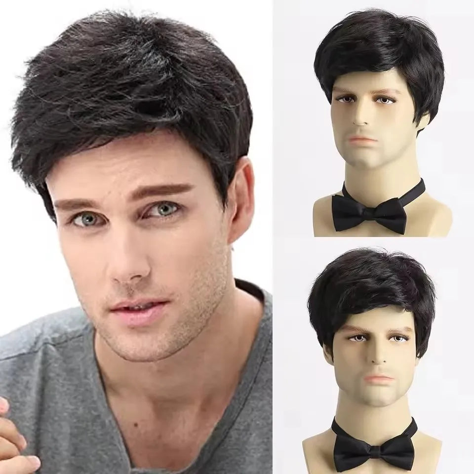 Short Natural Curly Hair For Male Young Men Heat Resistant Fiber Synthetic Wigs LM
