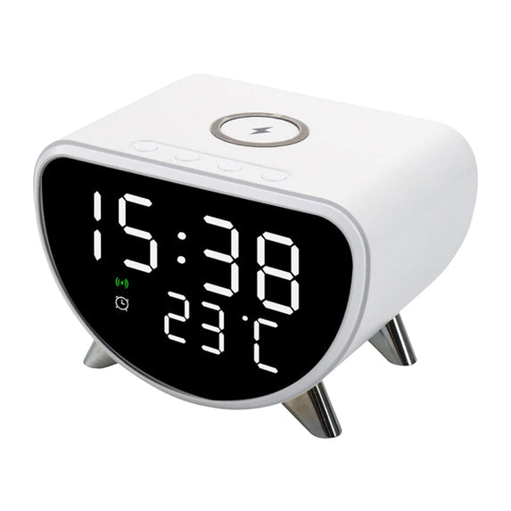 Digital Alarm Clock with Wireless Charging Desk Clock for Bedroom (White)
