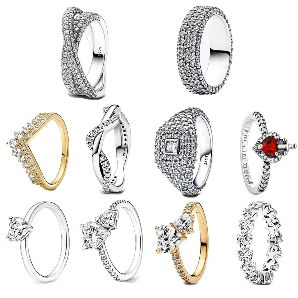 925 Sterling Silver Size 6 7 8 9 Jewelry White Heart Stone Ring Ring For Women Party Wedding Fashion European
