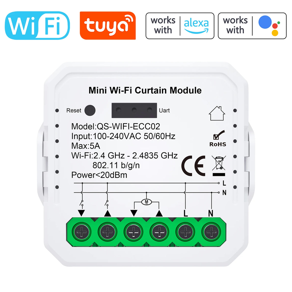 Tuya ZigBee/Wifi SEC02 Smart Curtain Module Home APP Control Compatible Alexa Google Home for Voice Control with Gateways