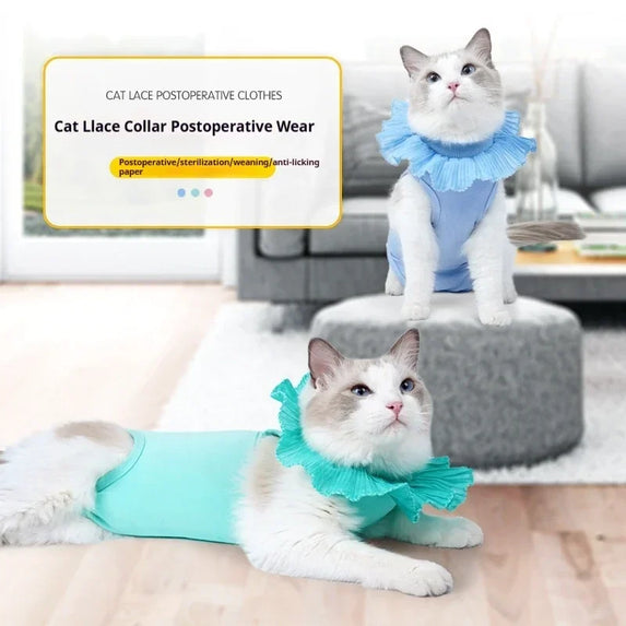Pet Clothes Cat Lace Spay/Neuter Clothes Post-Op Rehabilitation Anti-Lick Adjustable High Stretch Breathable Cat Clothes