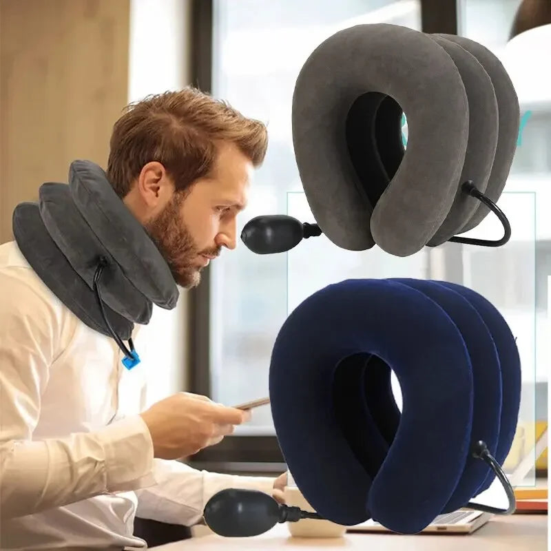 Neck Support Cushion Inflatable Air Cervical Neck Traction Device Pain Stress Relief Tractor Support Massage NECK Pillow