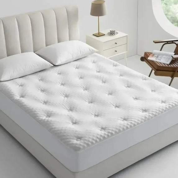 Reversible Queen Mattress Pad Memory Foam, Bamboo Viscose Egg Crate Mattress Topper Queen Size, Noiseless Waterproof Mattress