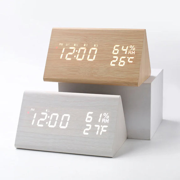 Simple LED alarm clock sound control night light silent USB charging humidity temperature detection bedside table alarm clock