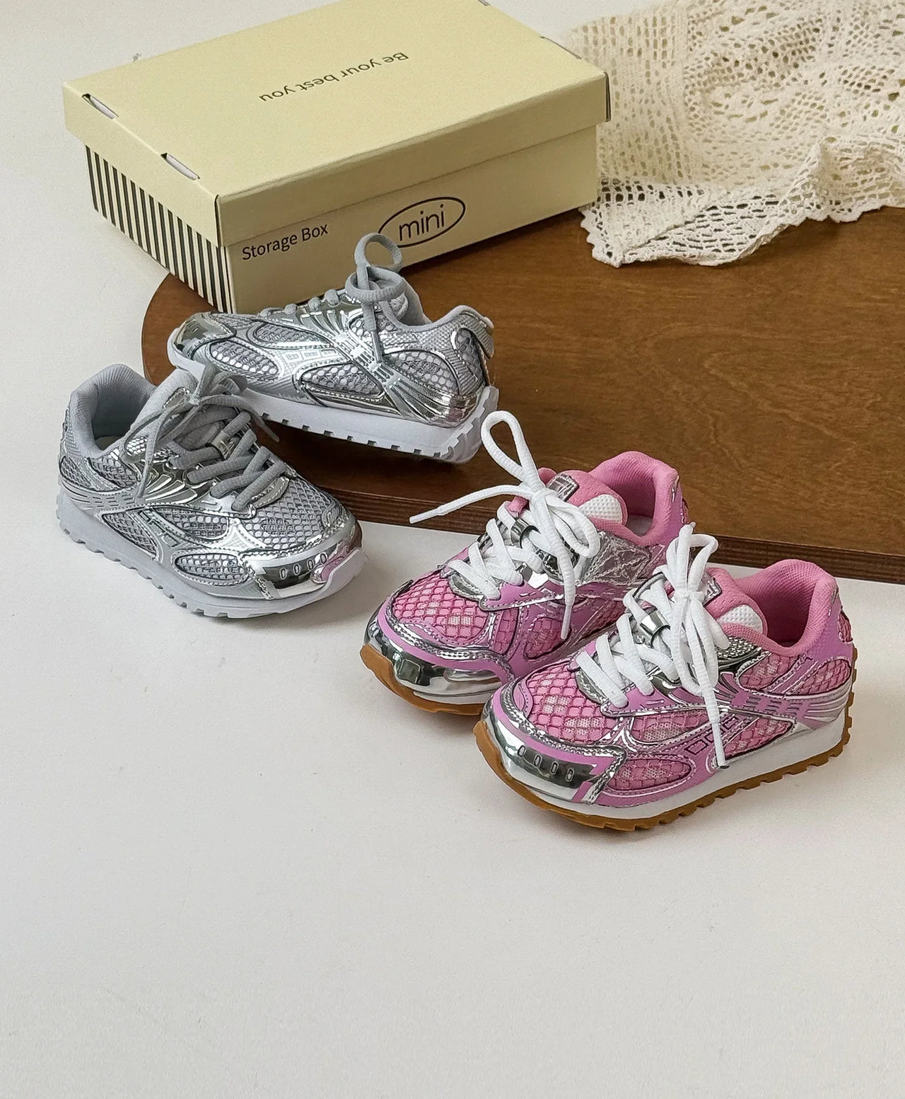 2025 Spring Toddler Kid Breathable Orbit Metallic Rubber Mesh Sneaker Children Casual Fashion Shoe Boy Girl Sports Walking Shoes